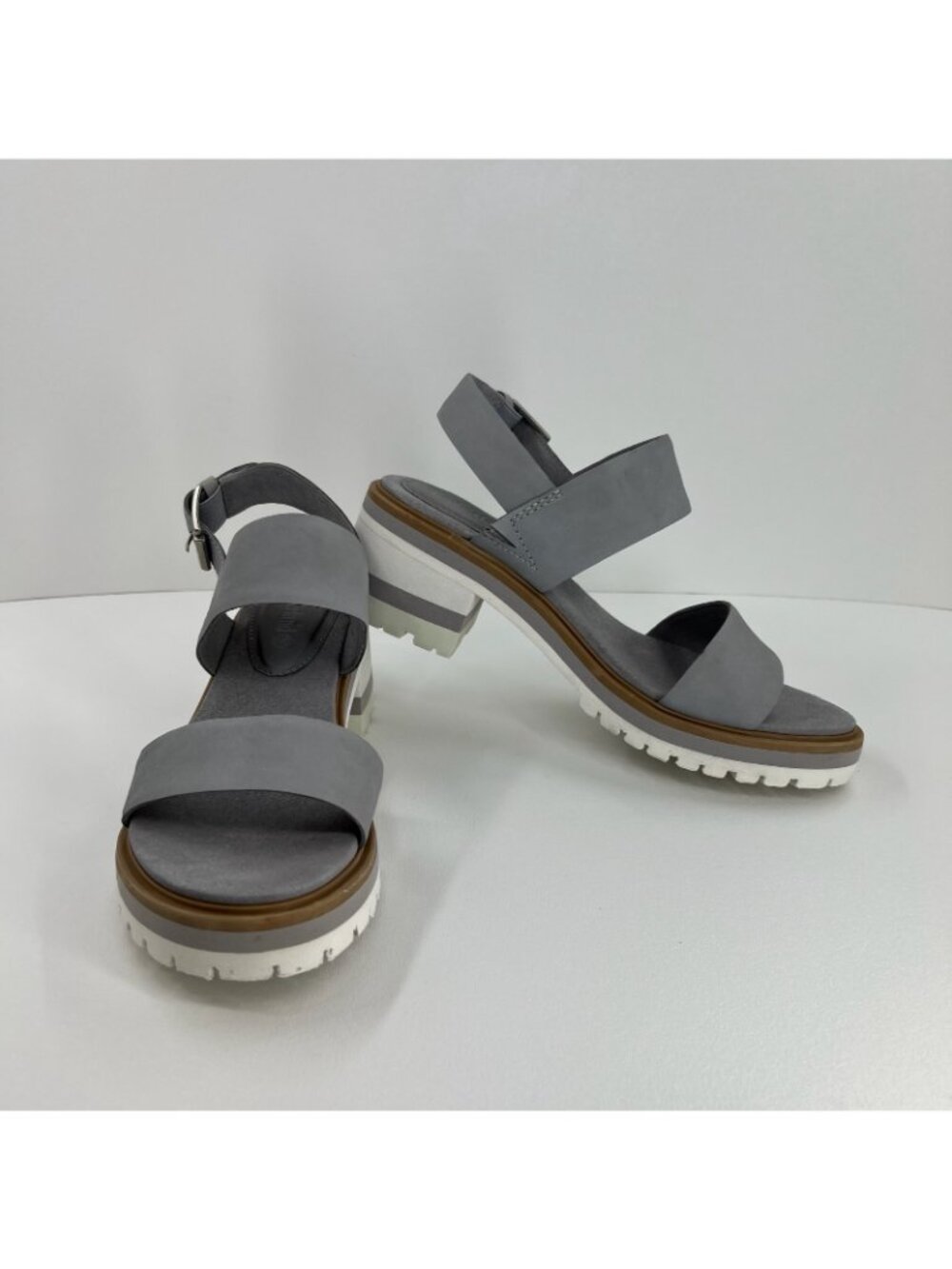 Timberland Violet Marsh 2-Band Sandals Womens 8.5 Nubuck Leather Block Heel Gray - Picture 5 of 13